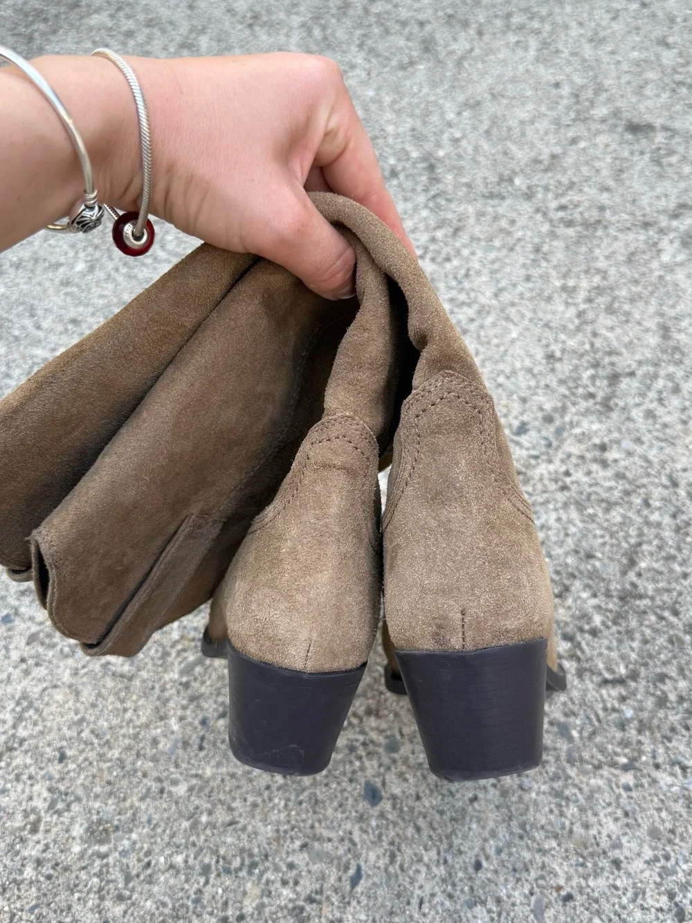 Zara Split Suede Leather Knee-High Cowboy Boots Tan-Brown Pointed Toe Size 6